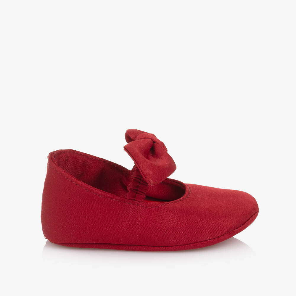 Monnalisa-Baby Girls Red Satin Pre-Walker Shoes | Childrensalon