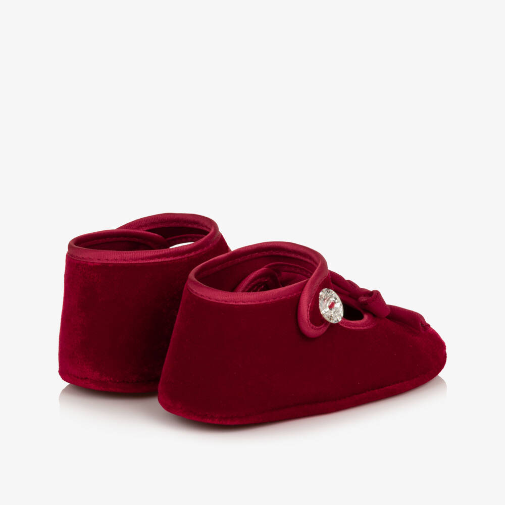 Monnalisa-Baby Girls Red Velvet Pre-Walker Shoes | Childrensalon