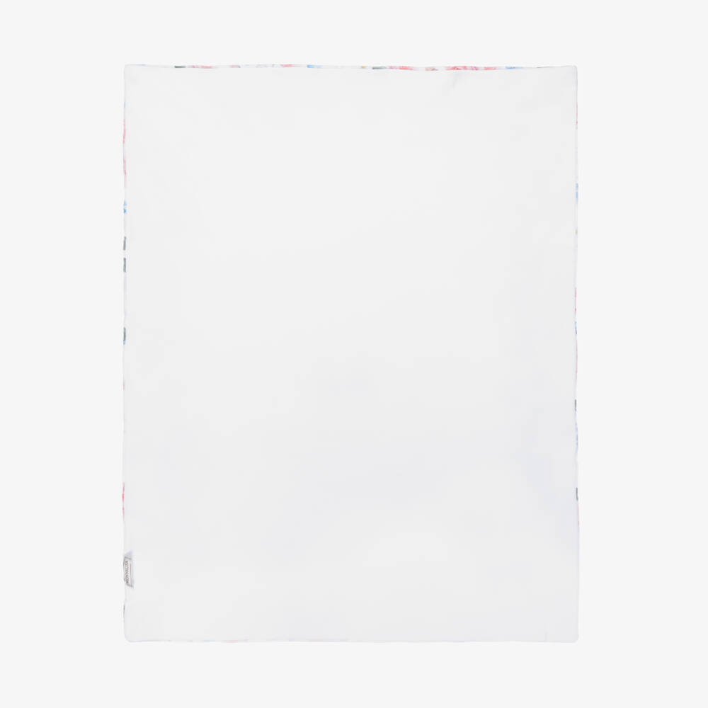 Monnalisa-Baby Girls White & Pink Floral Cotton Blanket (90cm) | Childrensalon