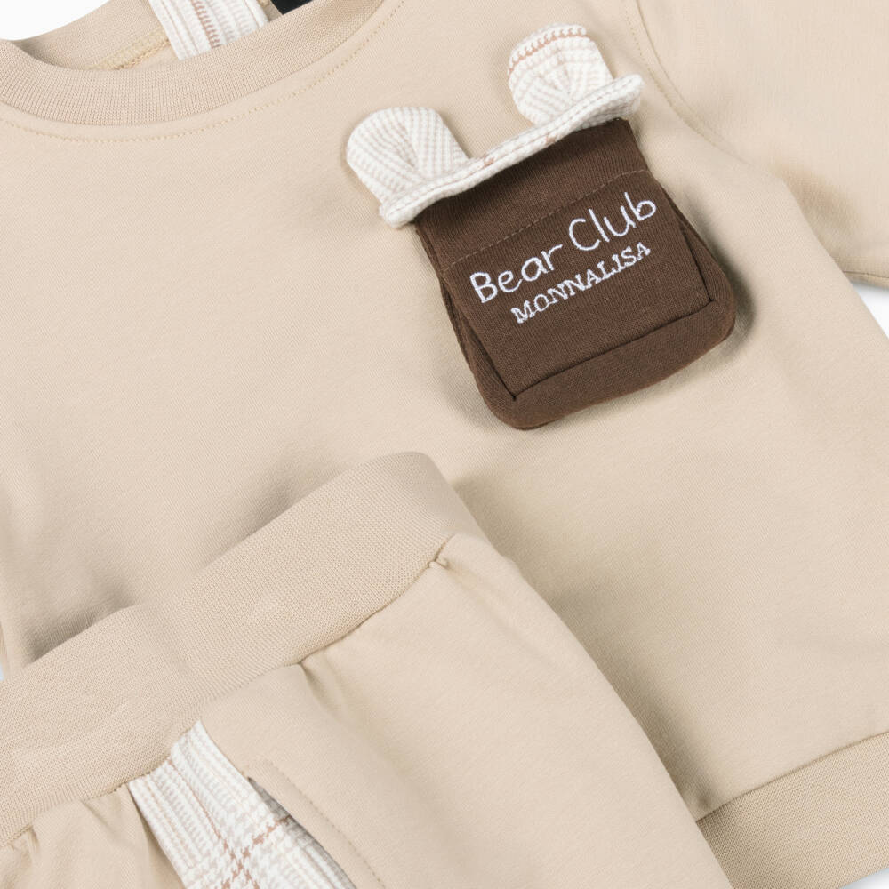 Monnalisa-Boys Beige Cotton Bear Club Tracksuit | Childrensalon