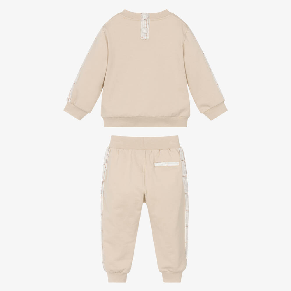 Monnalisa-Boys Beige Cotton Bear Club Tracksuit | Childrensalon