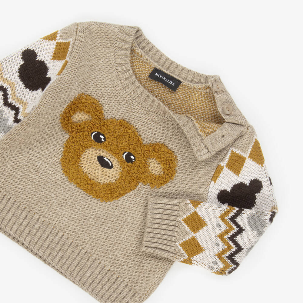 Monnalisa-بلوفر دب تيدي لون بيج للأولاد  | Childrensalon