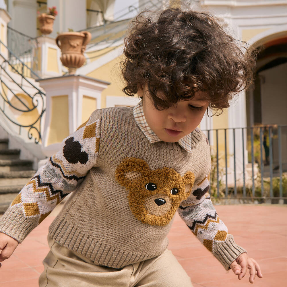 Monnalisa-بلوفر دب تيدي لون بيج للأولاد  | Childrensalon