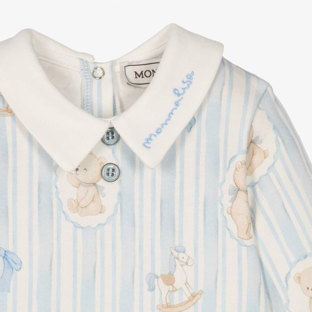 Monnalisa-Boys Blue Teddy Babygrow & Hat Set | Childrensalon