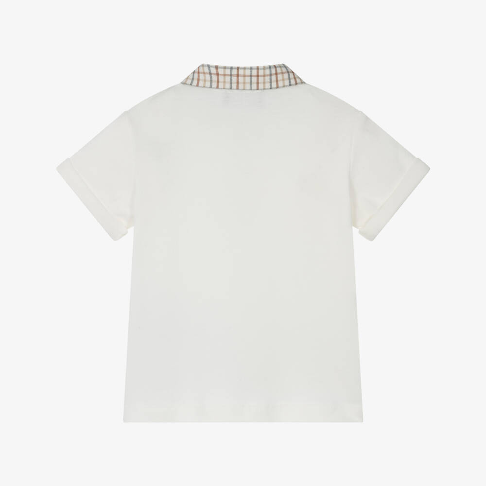 Monnalisa-Boys Ivory Cotton Piqué Teddy Bear Polo Shirt | Childrensalon
