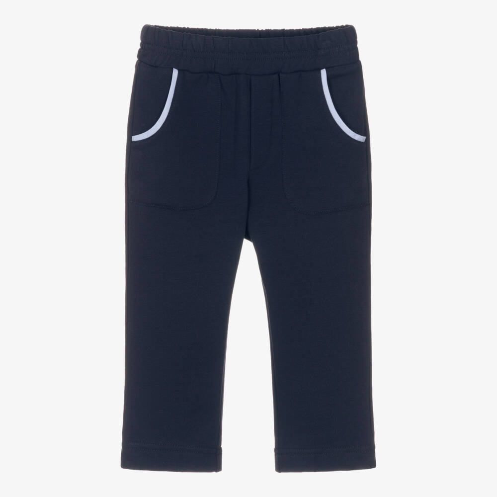 Monnalisa-Boys Navy Blue Cotton Scooter Embroidery Trousers | Childrensalon
