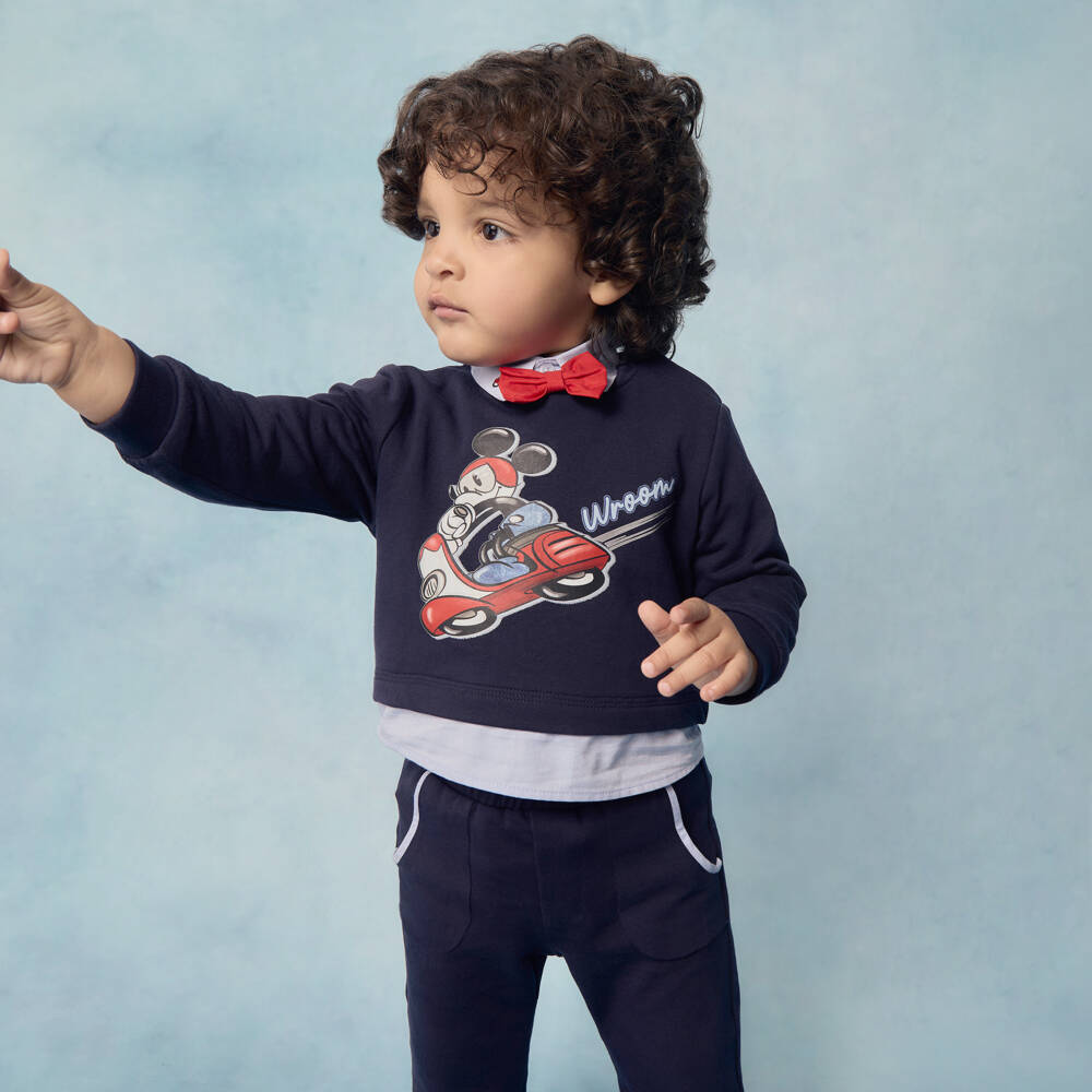 Monnalisa-Boys Navy Blue Cotton Scooter Embroidery Trousers | Childrensalon