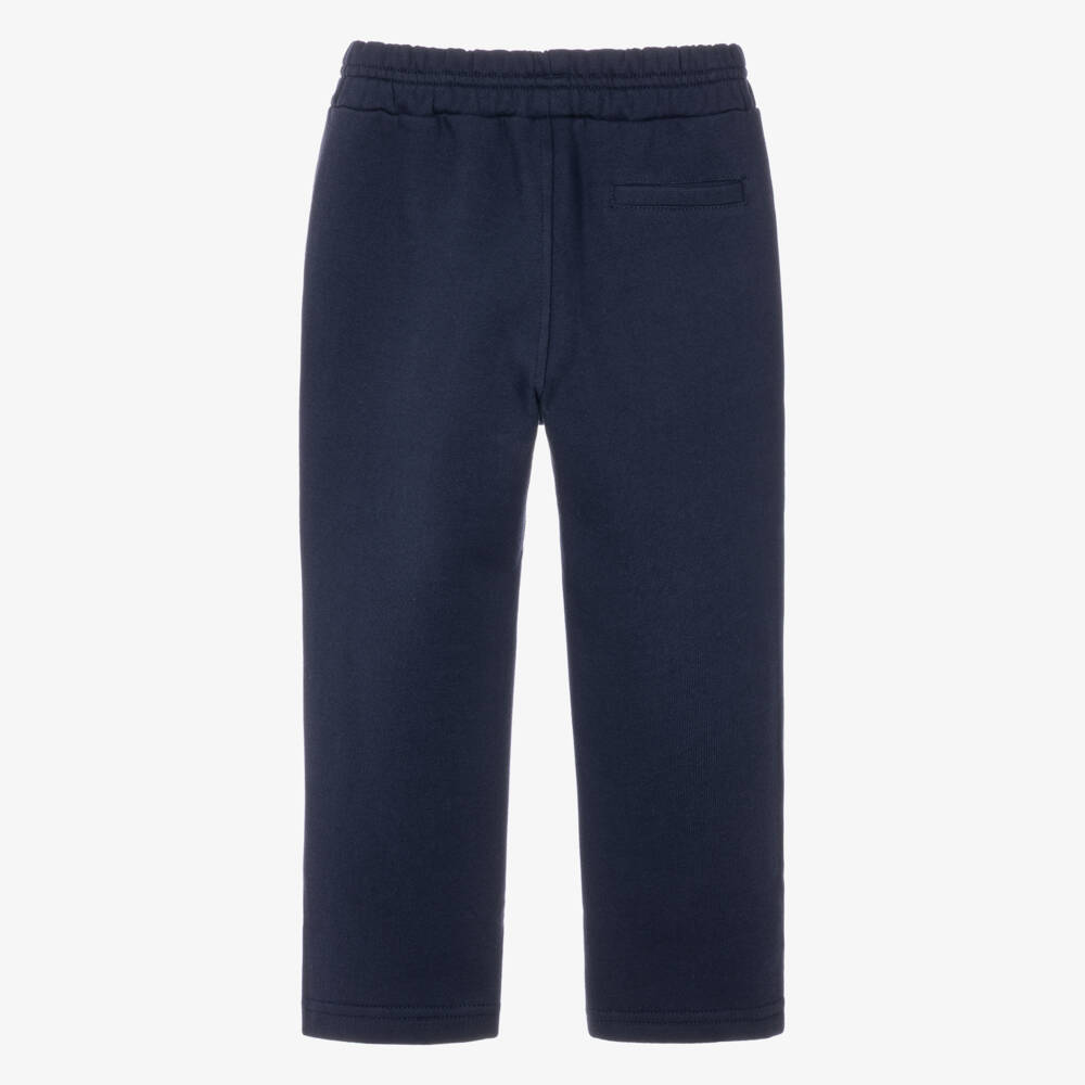 Monnalisa-Boys Navy Blue Joggers with Check Trim | Childrensalon