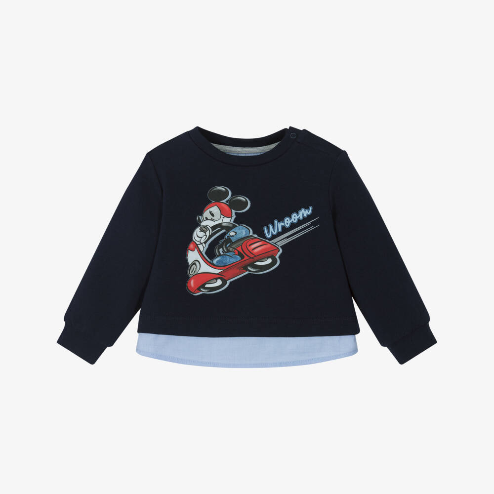 Monnalisa-Boys Navy Blue Mickey Mouse Sweatshirt | Childrensalon