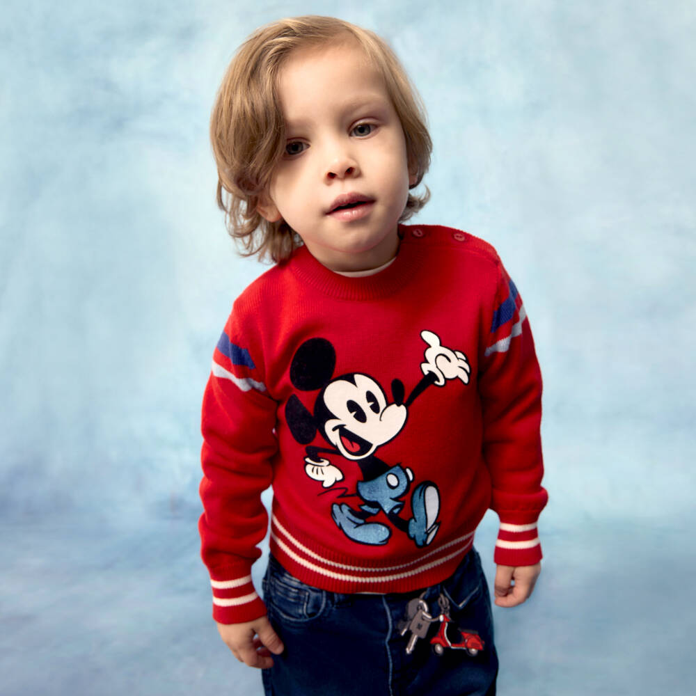 Monnalisa-Boys Red Wool & Cotton Disney Mickey Mouse Sweater | Childrensalon