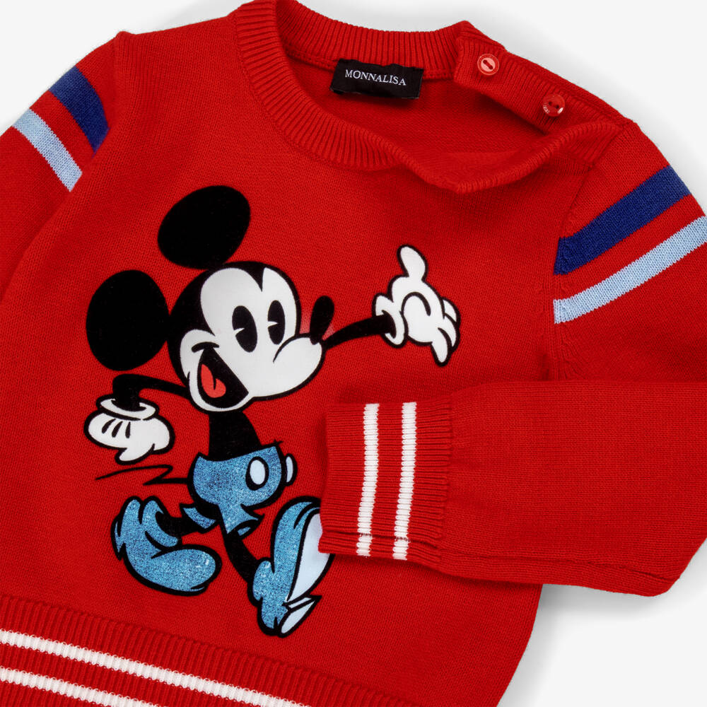 Monnalisa-Boys Red Wool & Cotton Disney Mickey Mouse Sweater | Childrensalon