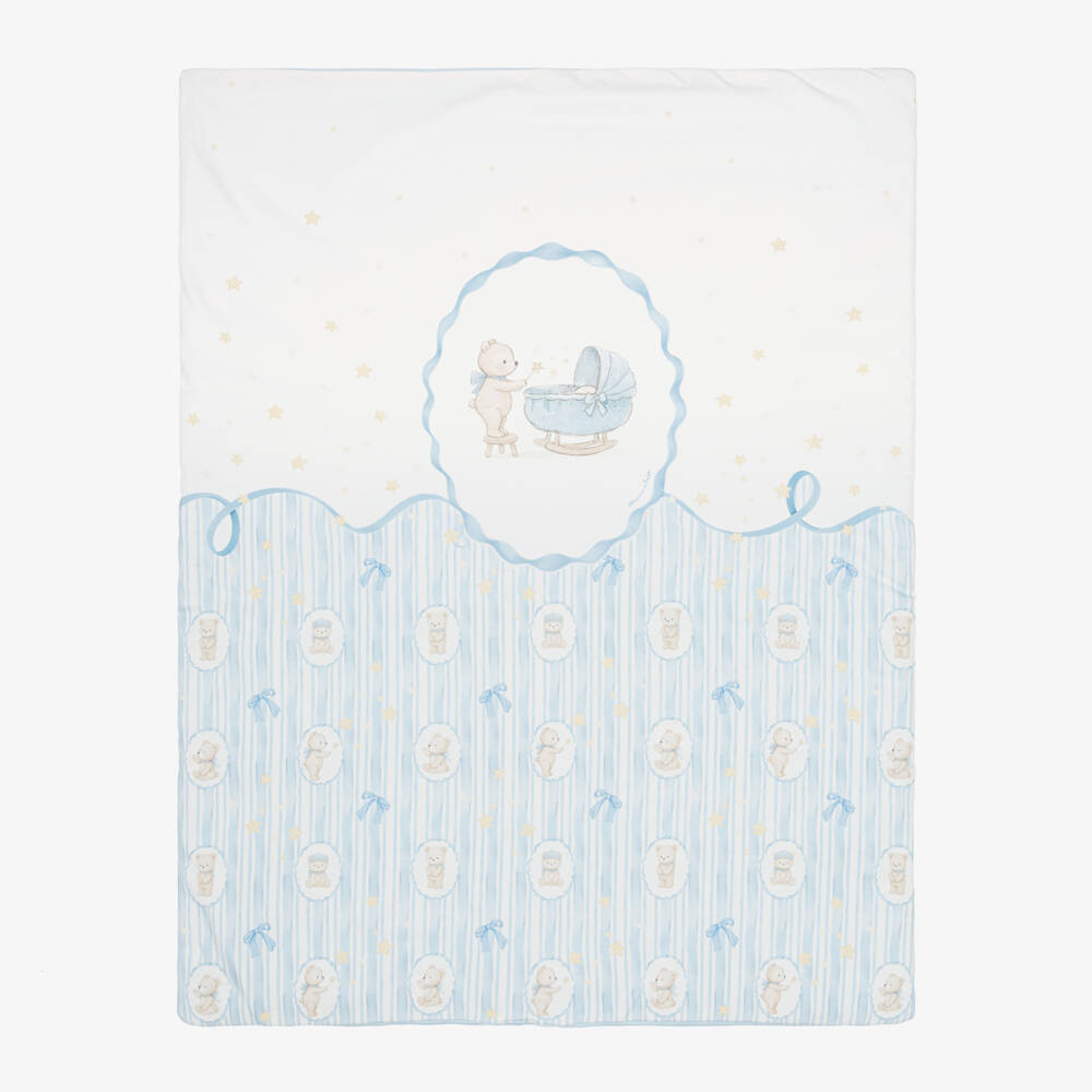 Monnalisa-Boys White & Blue Teddy Babygrow & Blanket Set | Childrensalon