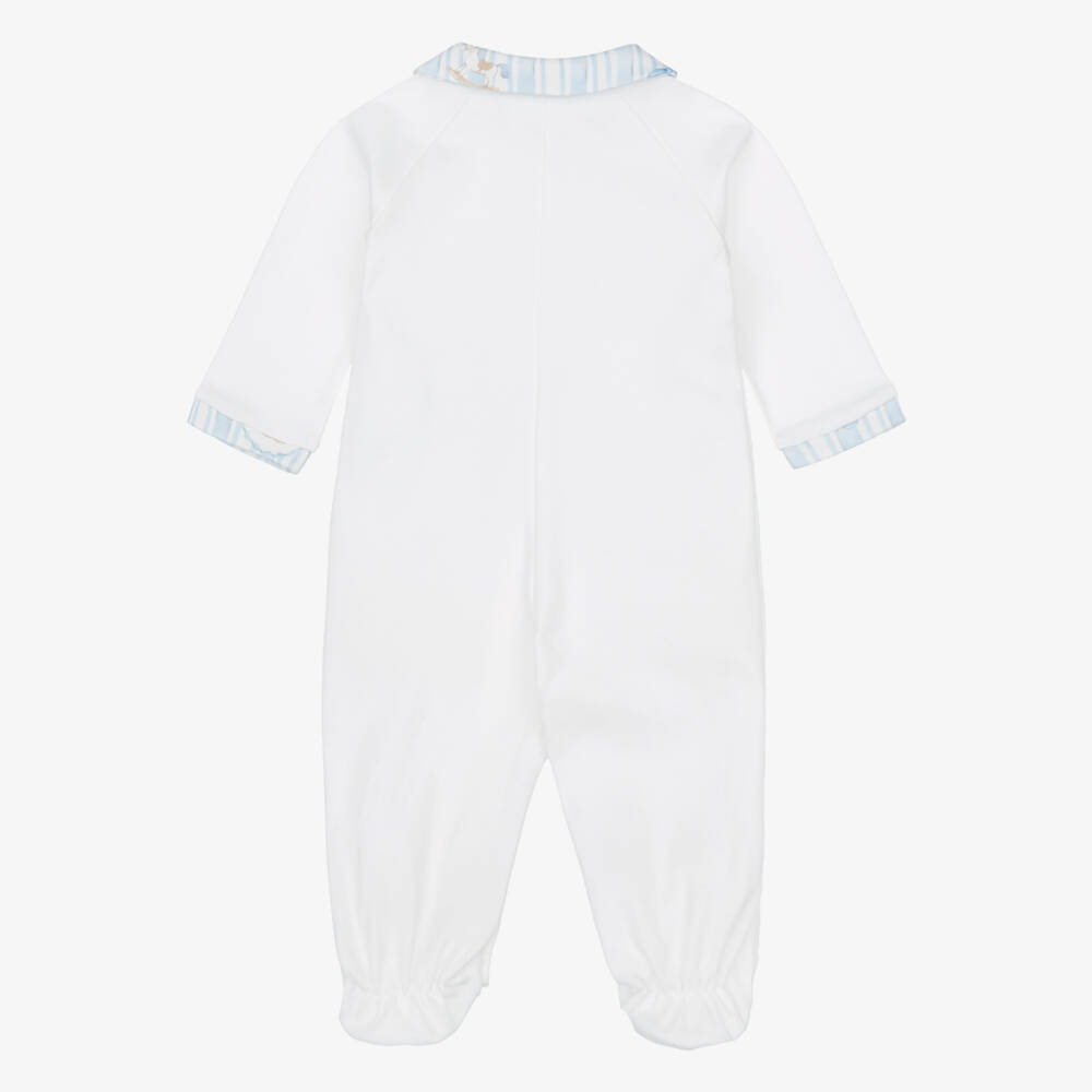 Monnalisa-Boys White & Blue Teddy Babygrow & Blanket Set | Childrensalon