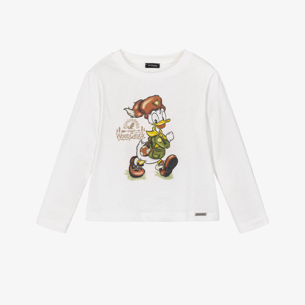 Monnalisa-Boys White Cotton Donald Duck Top | Childrensalon