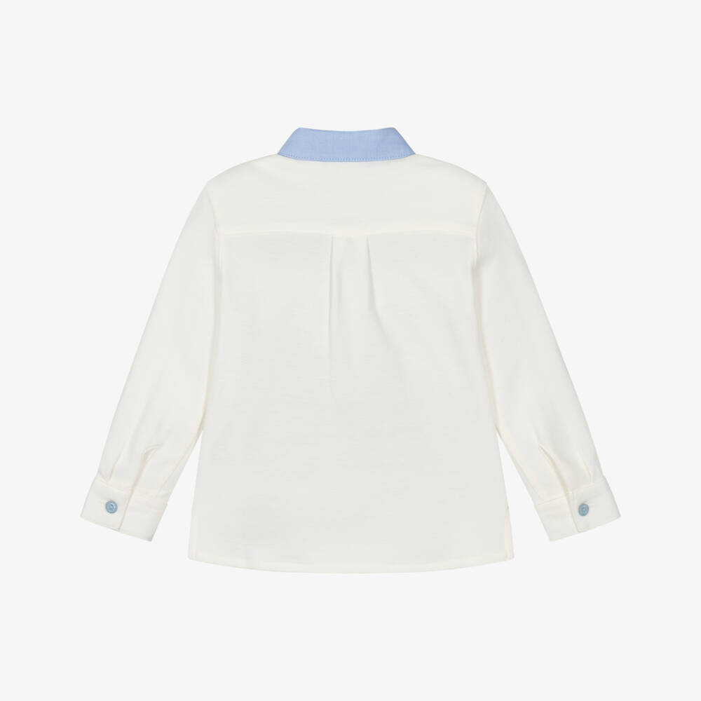 Monnalisa-Boys White Cotton Piqué Disney Shirt with Red Bow Tie | Childrensalon