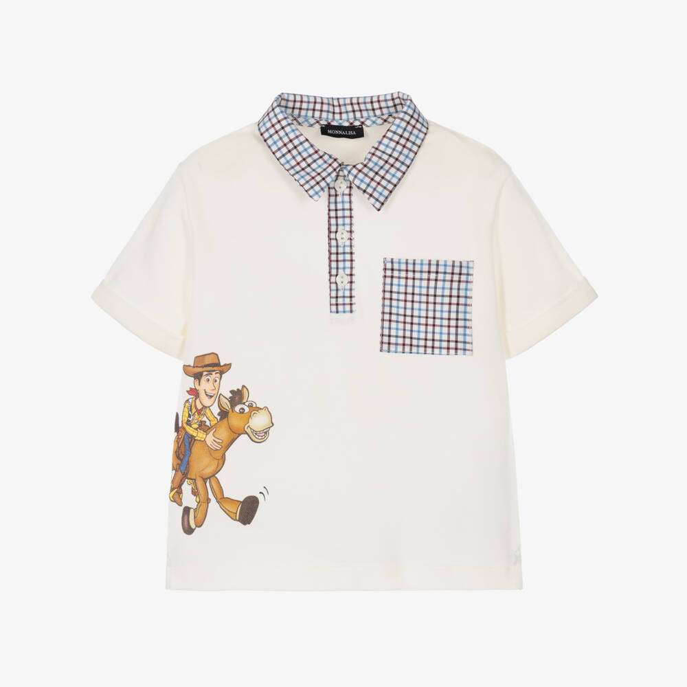 Monnalisa-Boys White Cotton Toy Story Polo Shirt | Childrensalon