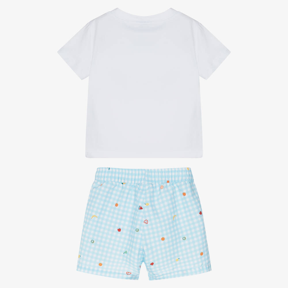 Monnalisa-Boys White Jersey Top & Blue Fruit Print Swim Shorts Set | Childrensalon
