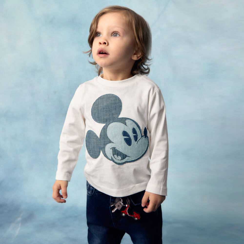 Monnalisa-Boys White Mickey Mouse Cotton Jersey Top | Childrensalon