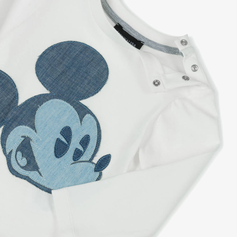 Monnalisa-Boys White Mickey Mouse Cotton Jersey Top | Childrensalon