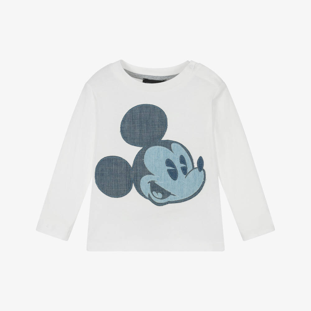 Monnalisa-Boys White Mickey Mouse Cotton Jersey Top | Childrensalon
