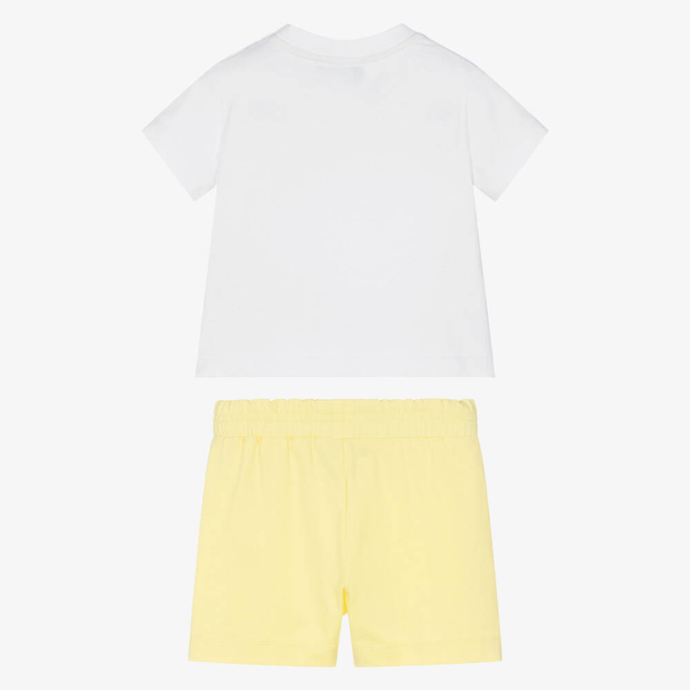 Monnalisa-طقم شورت قطن لون أبيض وأصفر للأولاد | Childrensalon