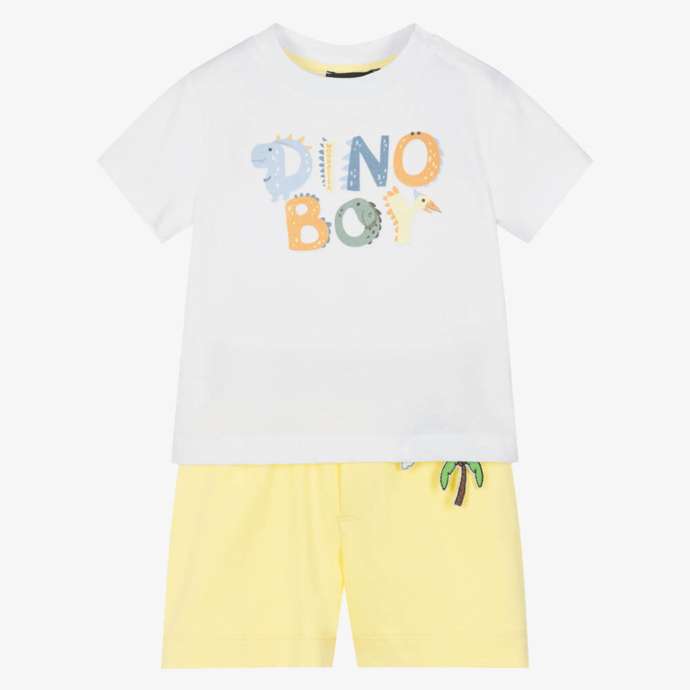 Monnalisa-طقم شورت قطن لون أبيض وأصفر للأولاد | Childrensalon