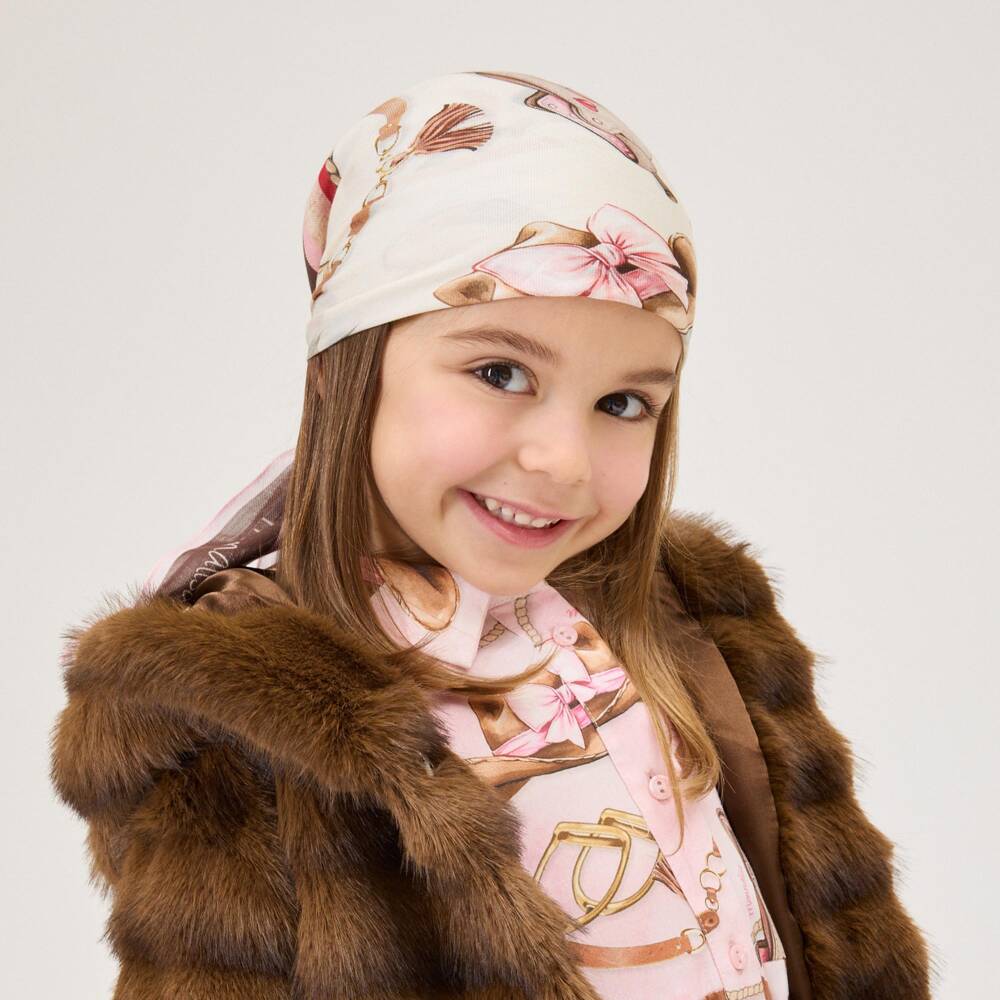 Monnalisa-Brown & Ivory Cowgirl Print Scarf (59cm) | Childrensalon