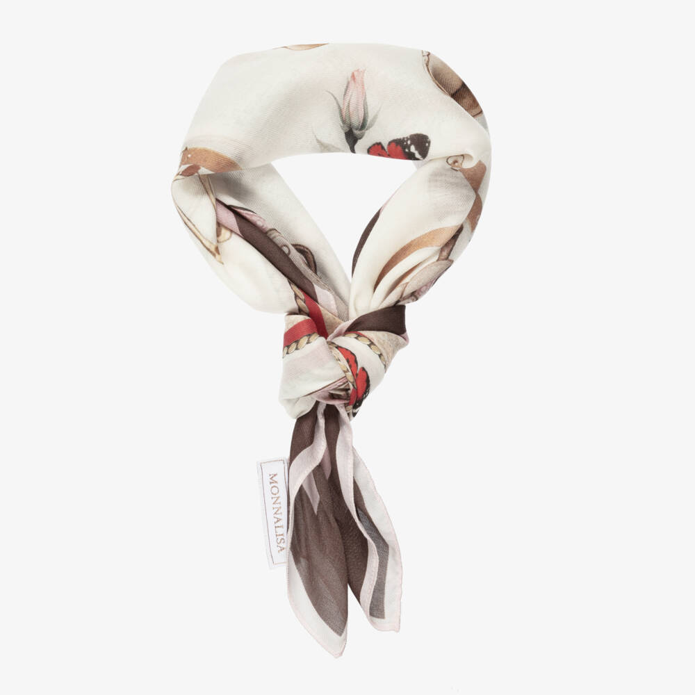 Monnalisa-Brown & Ivory Cowgirl Print Scarf (59cm) | Childrensalon