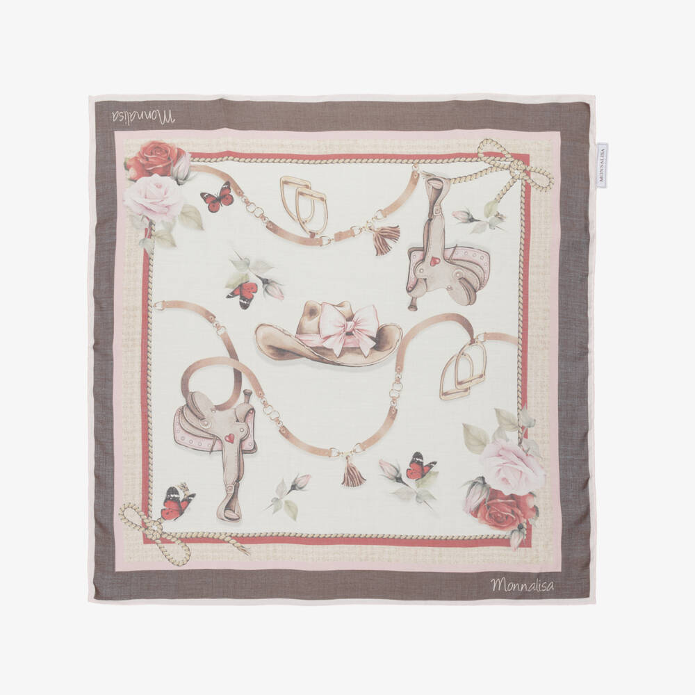 Monnalisa-Brown & Ivory Cowgirl Print Scarf (59cm) | Childrensalon