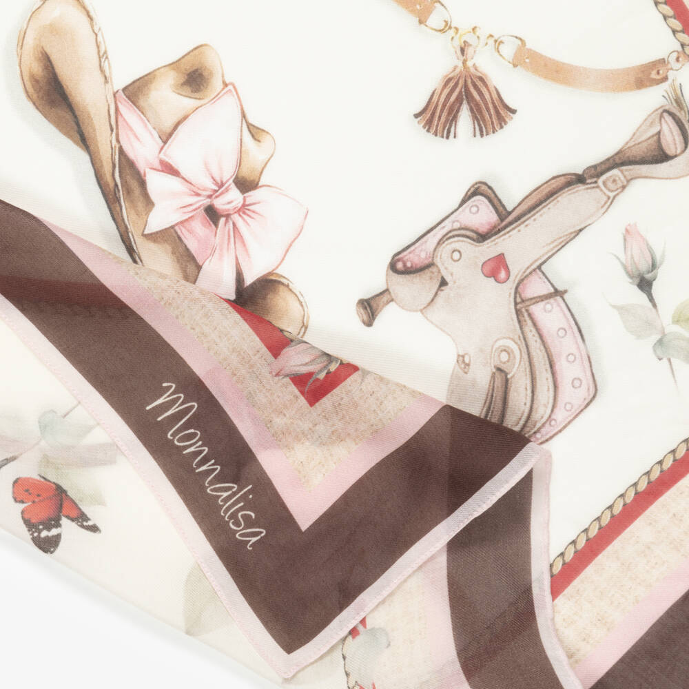 Monnalisa-Brown & Ivory Cowgirl Print Scarf (59cm) | Childrensalon