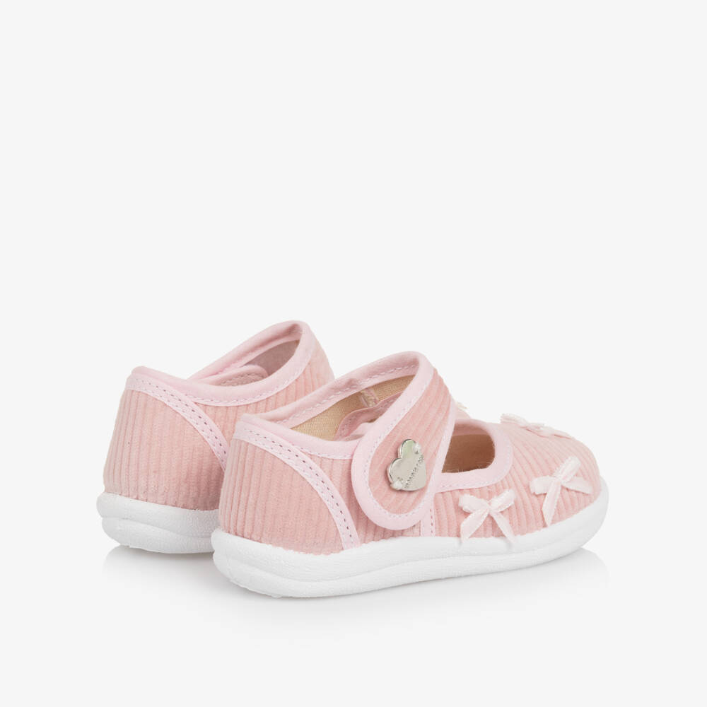 Monnalisa-Girl Pink Corduroy Bow Bar Shoes | Childrensalon