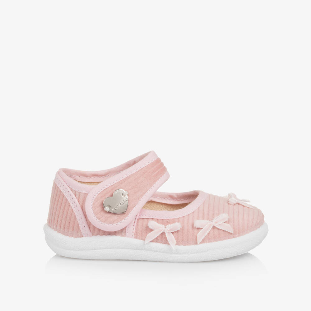 Monnalisa-Girl Pink Corduroy Bow Bar Shoes | Childrensalon