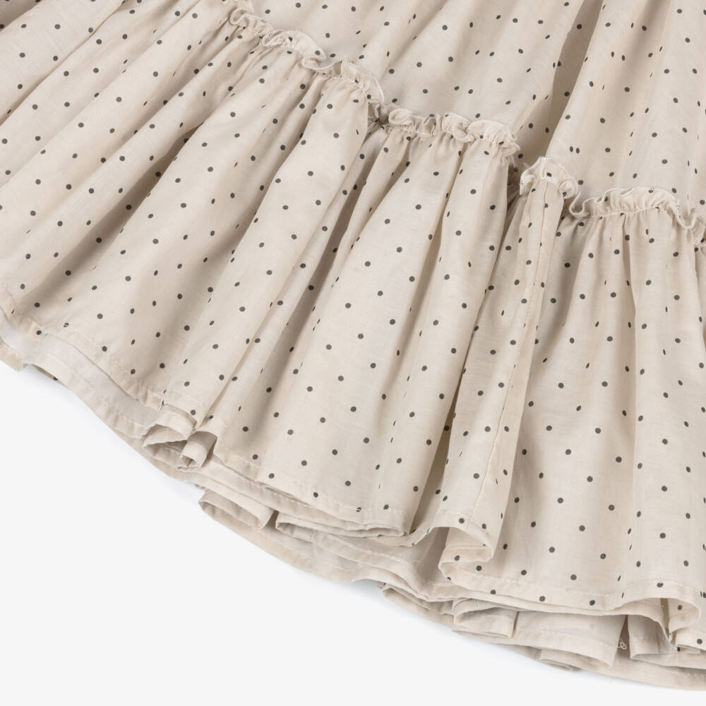 Monnalisa-Girls Beige & Black Polka Dot Ruffle Dress | Childrensalon