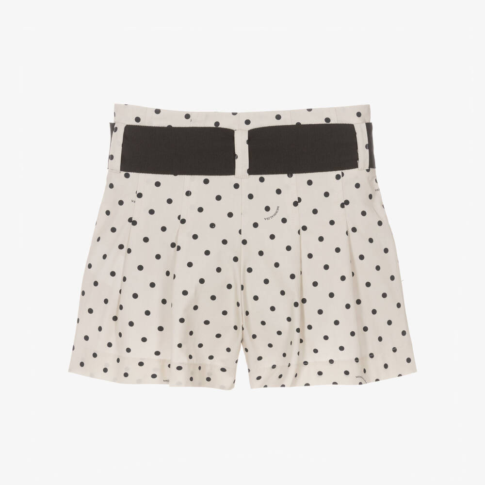 Monnalisa-Girls Beige Cotton Shorts with Black Polka Dots | Childrensalon