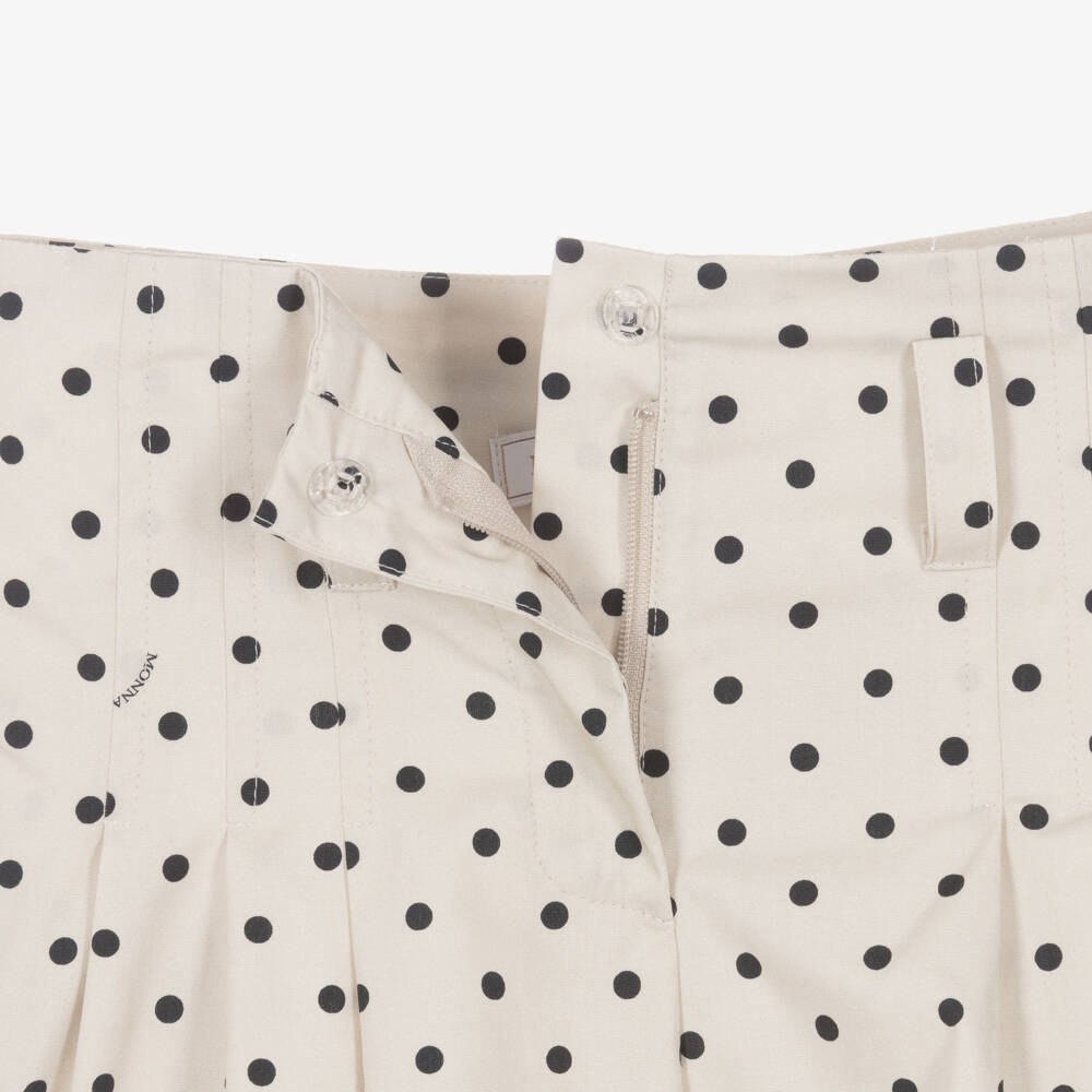 Monnalisa-Girls Beige Cotton Shorts with Black Polka Dots | Childrensalon