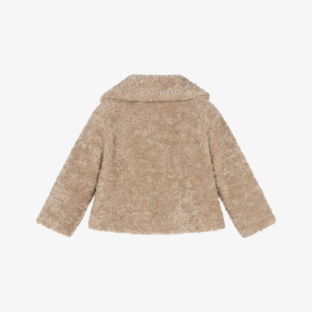 Monnalisa-Girls Beige Sherpa Fleece Jacket | Childrensalon