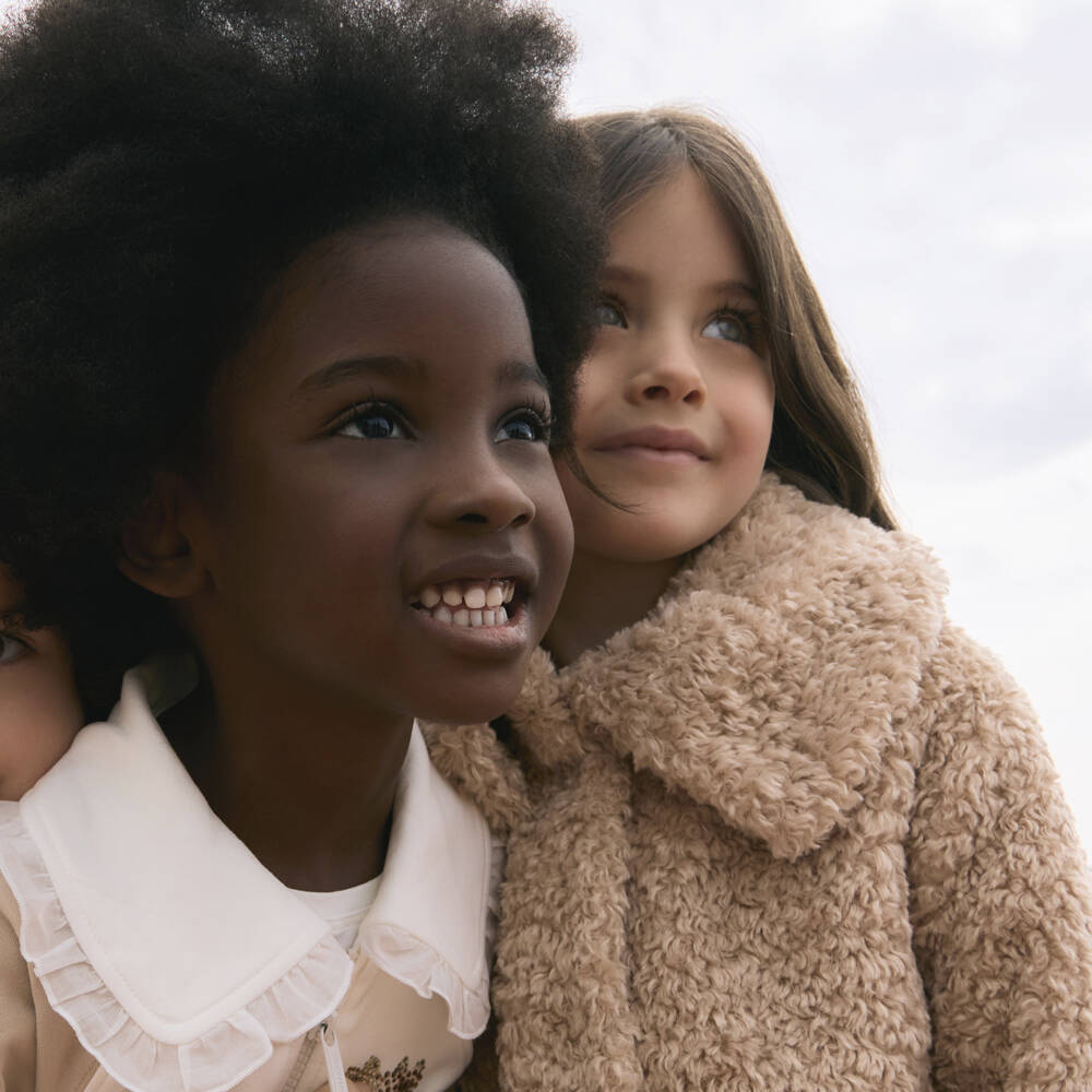 Monnalisa-Girls Beige Sherpa Fleece Jacket | Childrensalon