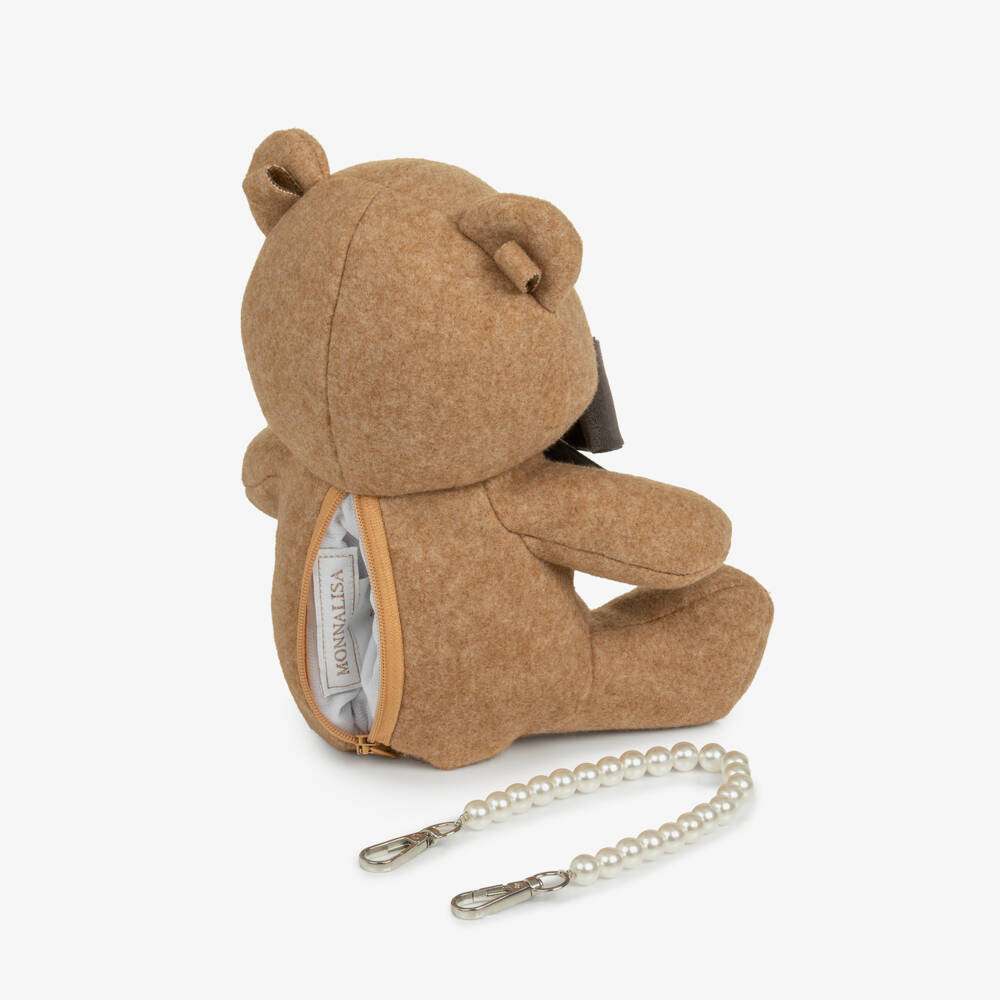 Monnalisa-Girls Beige Teddy Bear Handbag (24cm) | Childrensalon
