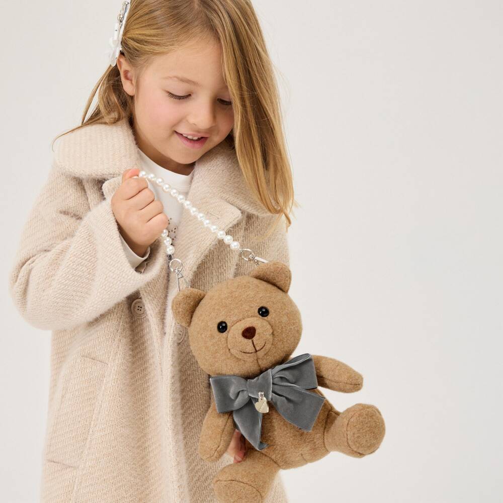 Monnalisa-Girls Beige Teddy Bear Handbag (24cm) | Childrensalon