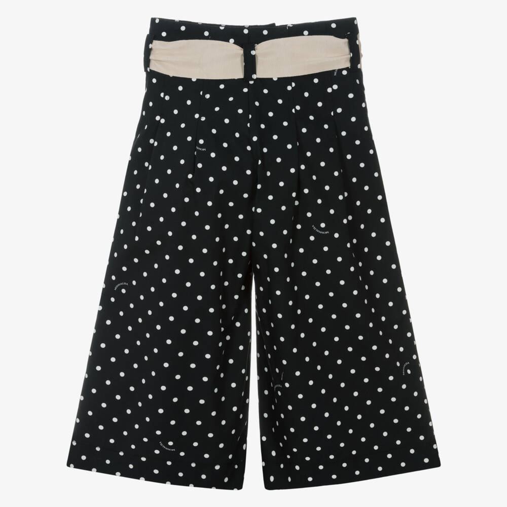 Monnalisa-Girls Black Cotton Polka Dot Trousers | Childrensalon