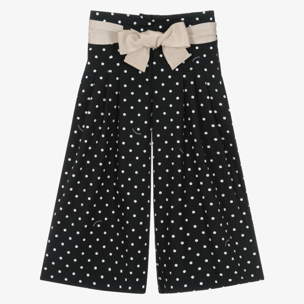 Monnalisa-Girls Black Cotton Polka Dot Wide Leg Trousers | Childrensalon
