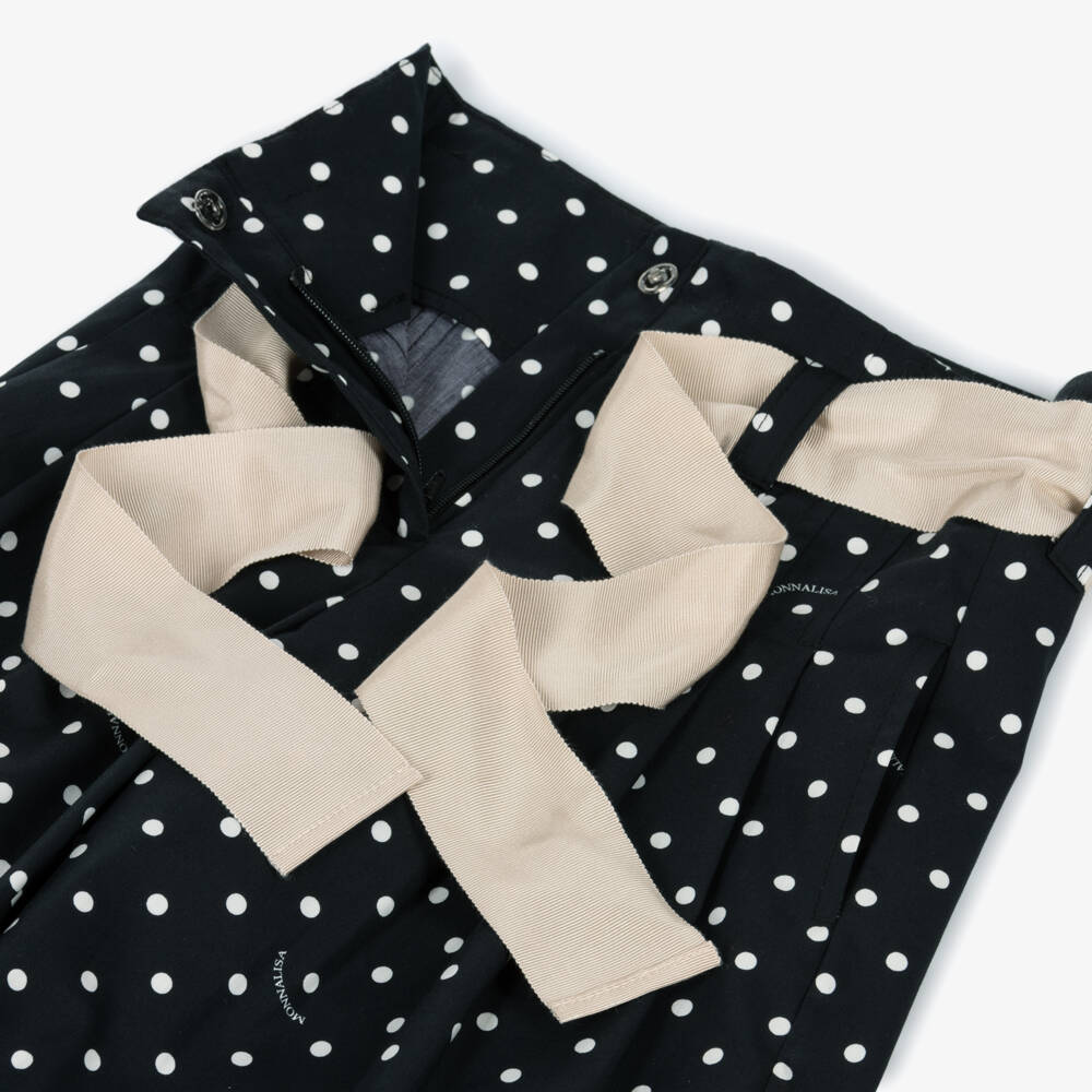 Monnalisa-Girls Black Cotton Polka Dot Wide Leg Trousers | Childrensalon