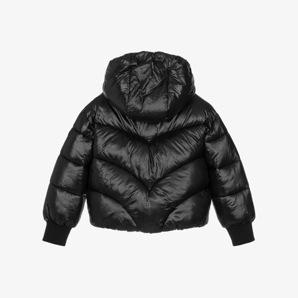 Monnalisa-Girls Black Hooded Puffer Jacket | Childrensalon