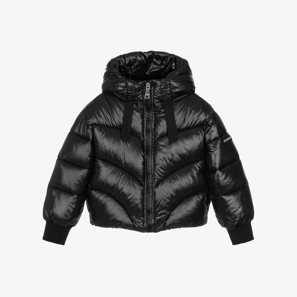 Monnalisa-Girls Black Hooded Puffer Jacket | Childrensalon