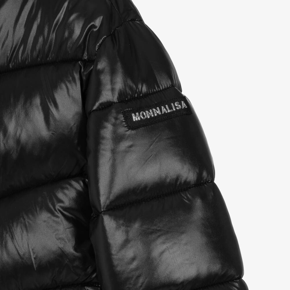 Monnalisa-Girls Black Hooded Puffer Jacket | Childrensalon