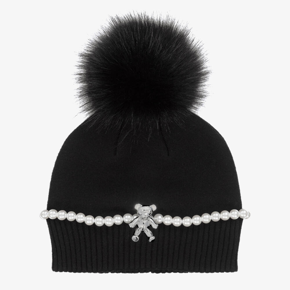 Metallic Double Pom Pom Beanie Double Black Pomskii POMSKII Luxury
