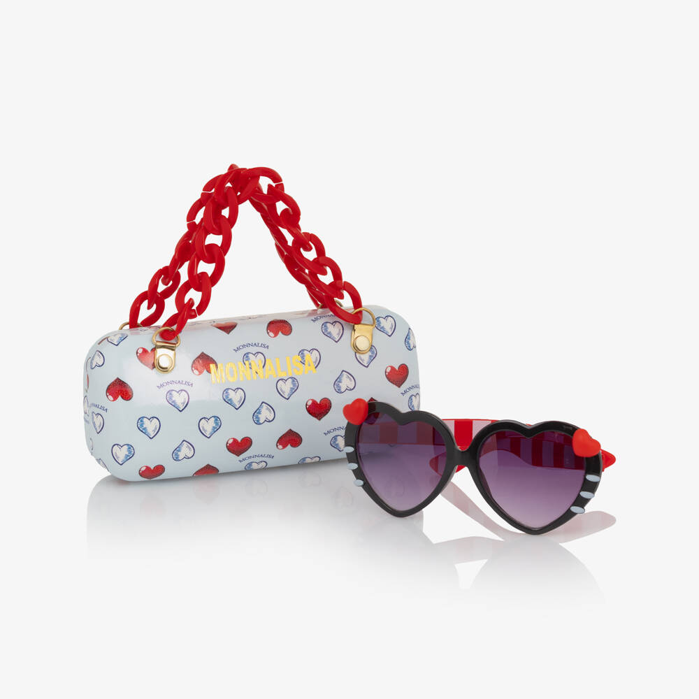 Monnalisa-Girls Black & Red Heart Hello Kitty Sunglasses (UV400) | Childrensalon