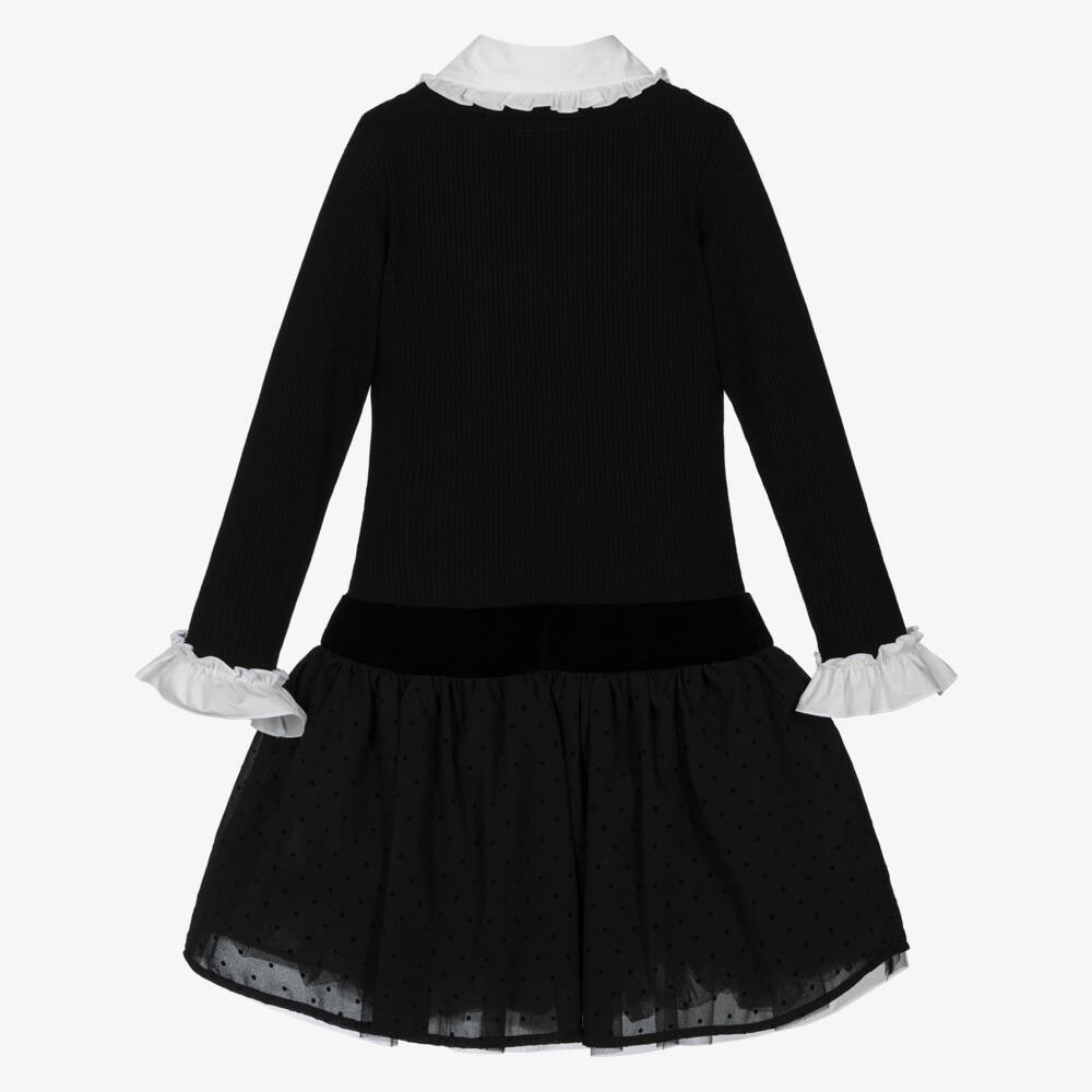 Monnalisa Chic-Girls Black & White Drop Waist Dress | Childrensalon