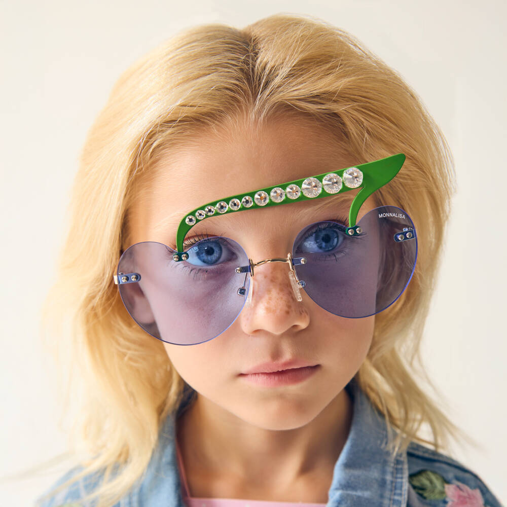 Monnalisa-Girls Blue Cherry Sunglasses (UV400) | Childrensalon
