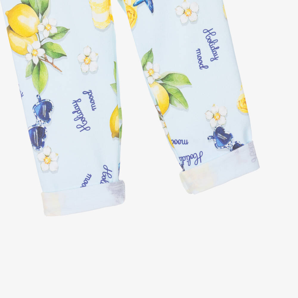Monnalisa-Girls Blue Cotton Leggings with Summery Holiday Print | Childrensalon